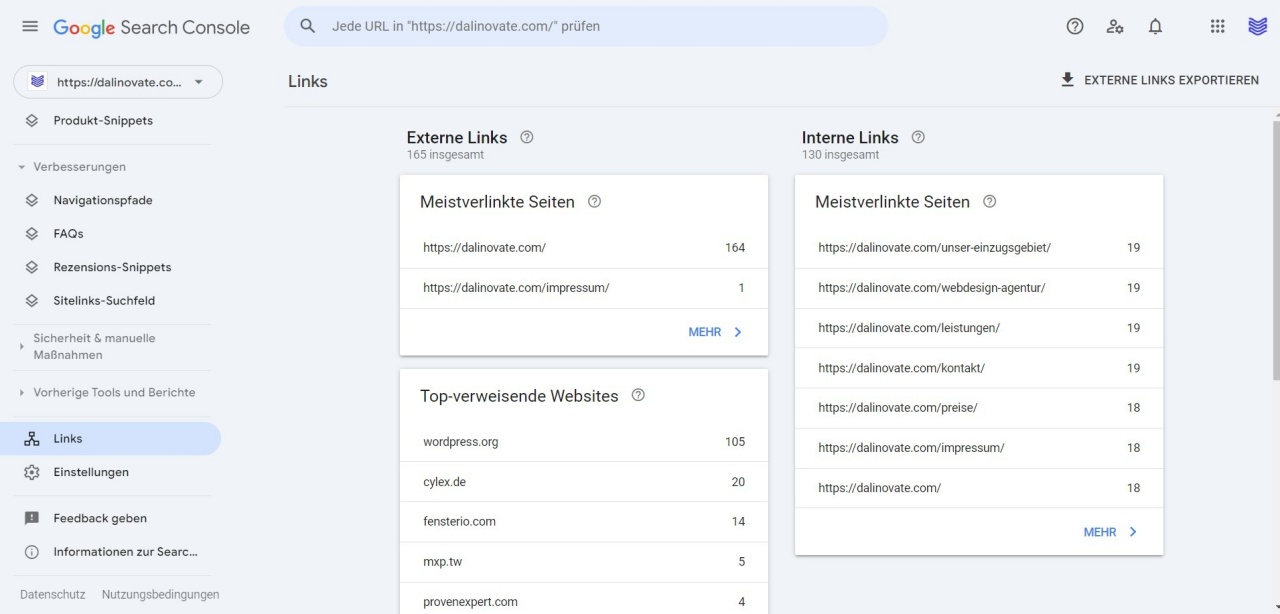 Search console verlinkte links